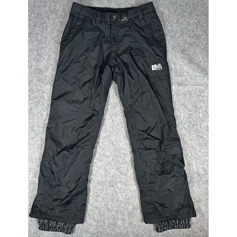 Sims Snowboard Pants Womens L Black Striped Floral Embroidered Snow Ski